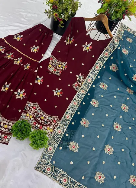 NSR 844 Heavy Faux Georgette With 5mm Embroidery Sequence Work Top With Sharara Dupatta Wholesale Suppliers In Mumbai